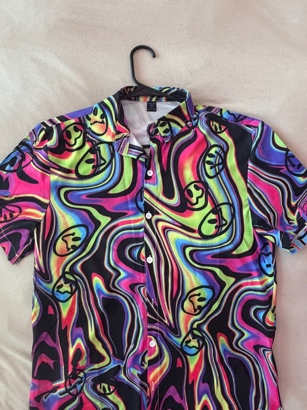 ROMWE Neon Multicolor Swirl Button-Down Shirt